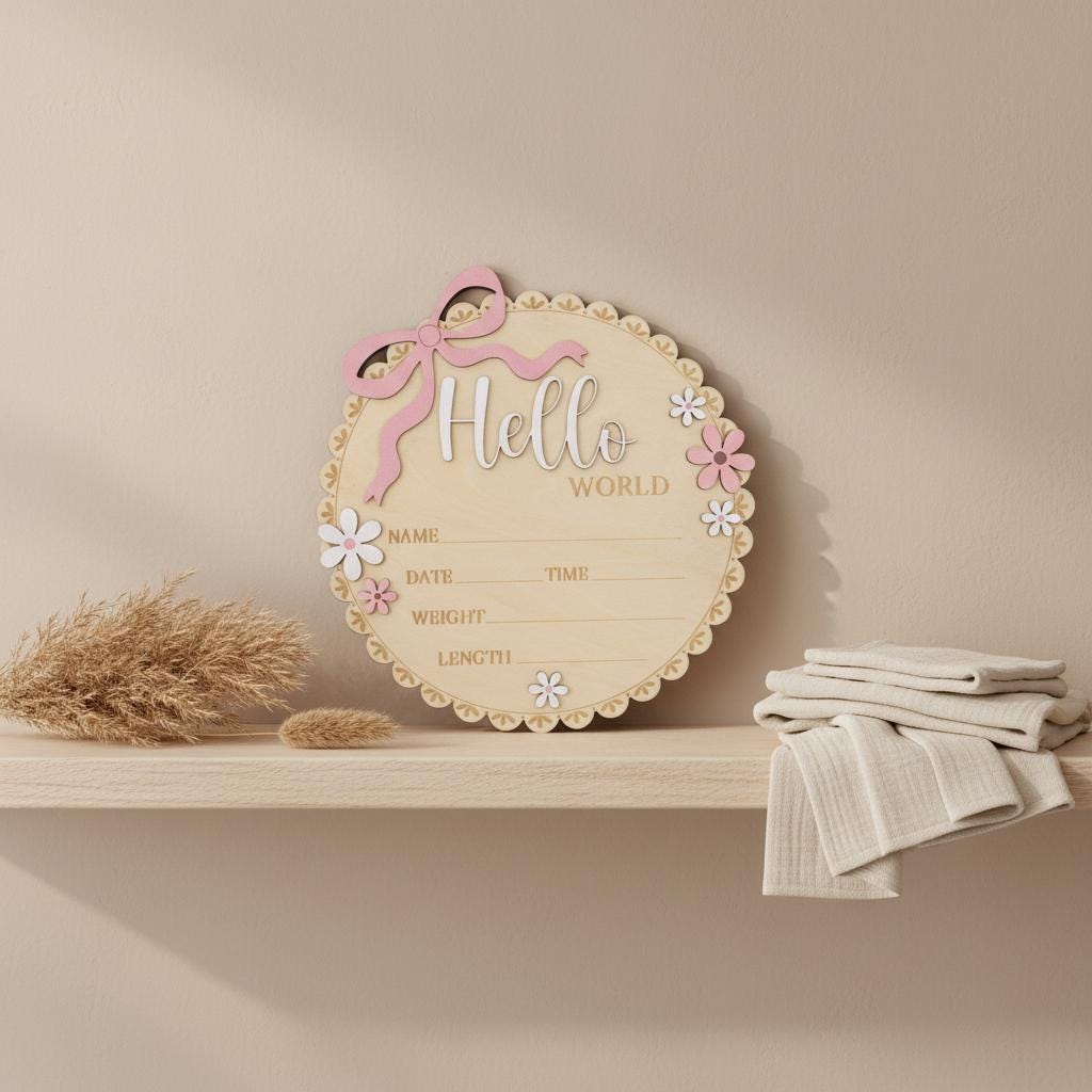 Baby Girl Hello World Sign Wooden Birth Stats Baby Shower Gift