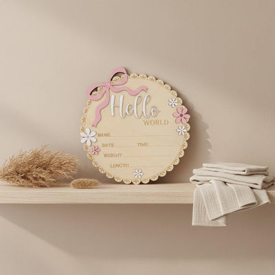 Baby Girl Hello World Sign Wooden Birth Stats Baby Shower Gift