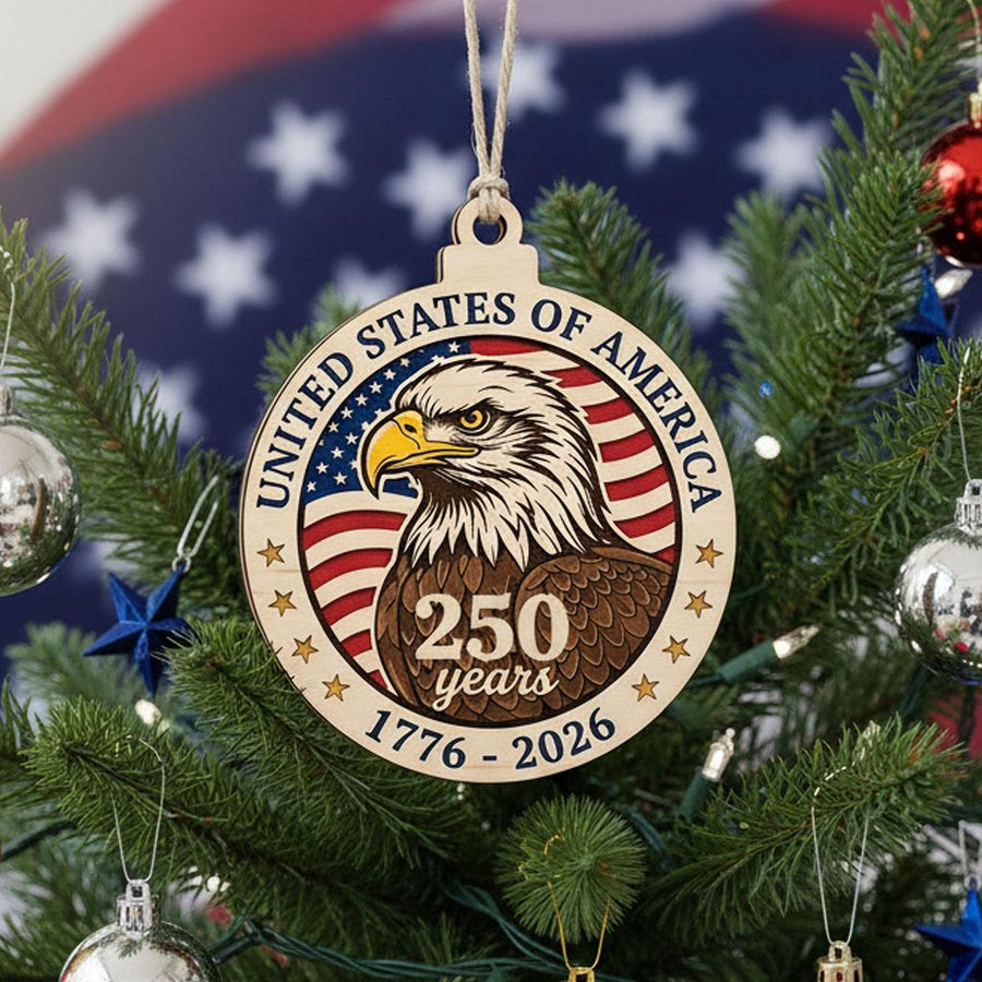 USA 250 Years Wood Ornament, Layered Eagle Patriotic Gift, 1776-2026 Anniversary Decor, Handmade Wooden Semiquincentennial Gift