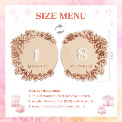 Floral Baby Monthly Milestones Girl, Interchangeable Milestone Set, Boho Baby Milestones, Wooden Newborn Photo Prop, Baby Photo Props Girl