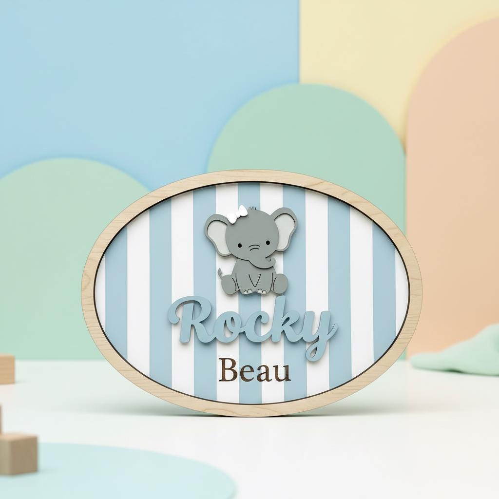 Personalized Elephant Baby Name Sign Wooden Nursery Decor