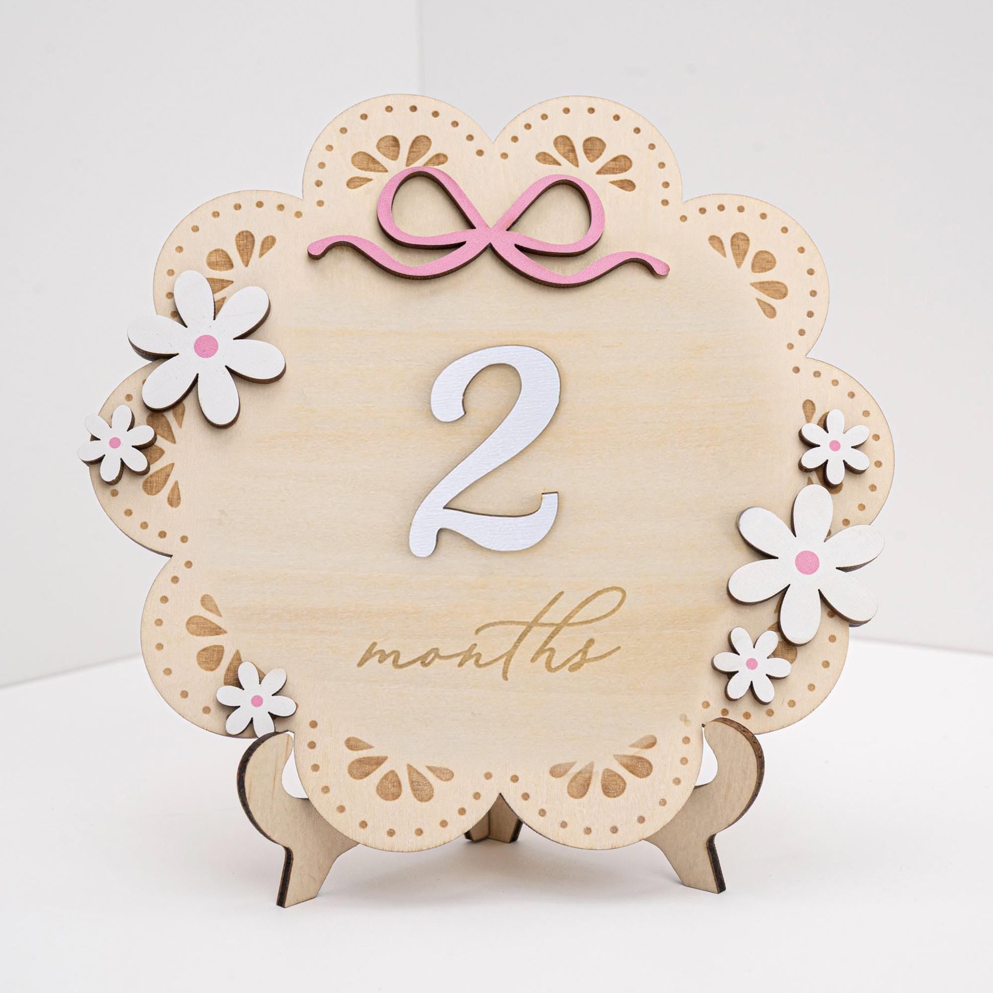 Baby Milestone Sign With Wooden Numbers, Floral Monthly Milestone Card, 3D Layered Baby Photo Prop, Milestone Sign For Baby Girl, Baby Sign