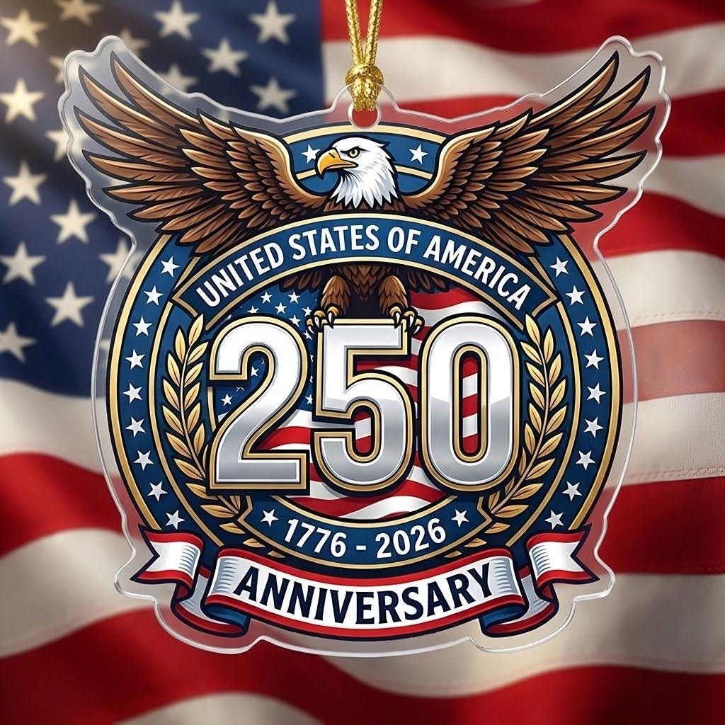 USA 250th Anniversary Ornament, Semiquincentennial Silver Eagle Gift, 1776-2026 Patriotic Acrylic Decor, America Milestone Keepsake
