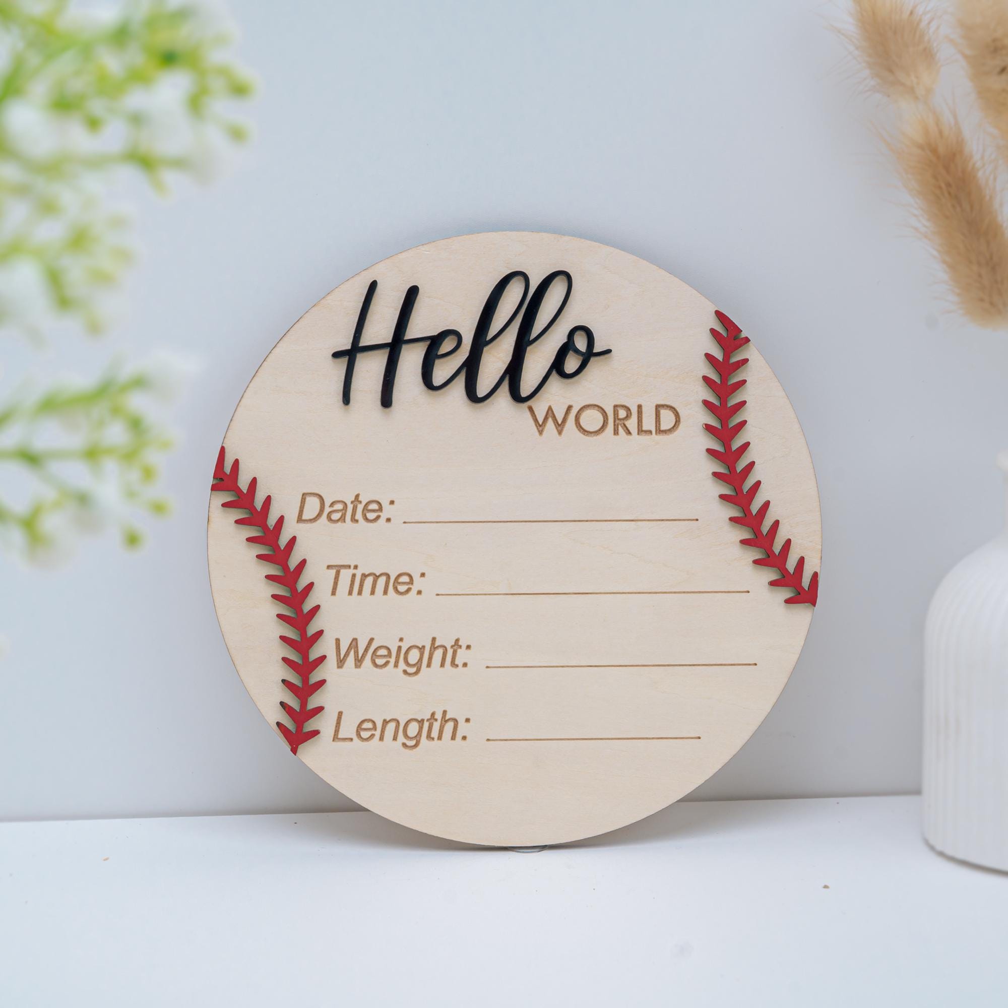 Personalized Baseball Birth Announcement Sign, Custom Hospital Baby Birth Stat Sign, Wooden Hello World Hospital Sign, Newborn Photo Prop