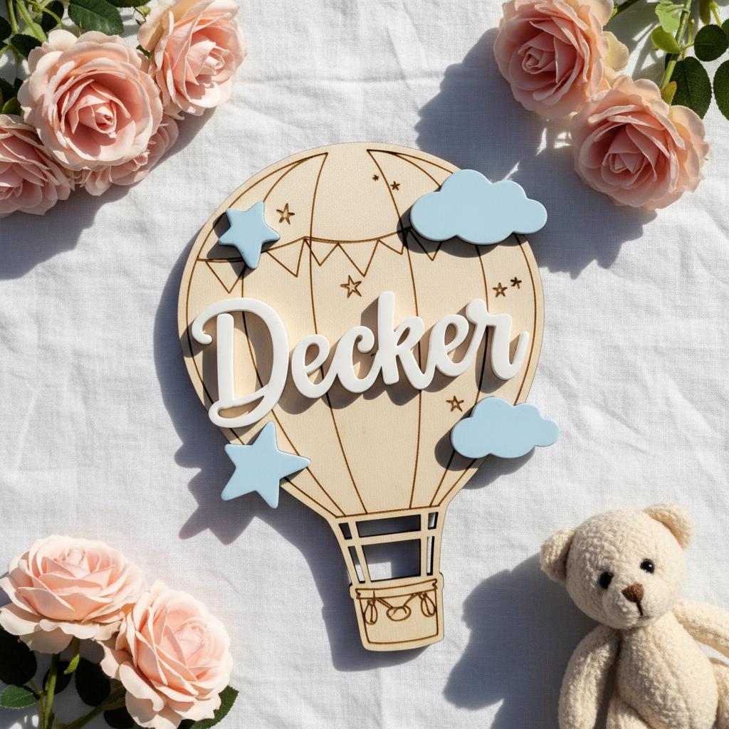 Personalized Hot Air Balloon Baby Name Wood Sign, Nursery Decor