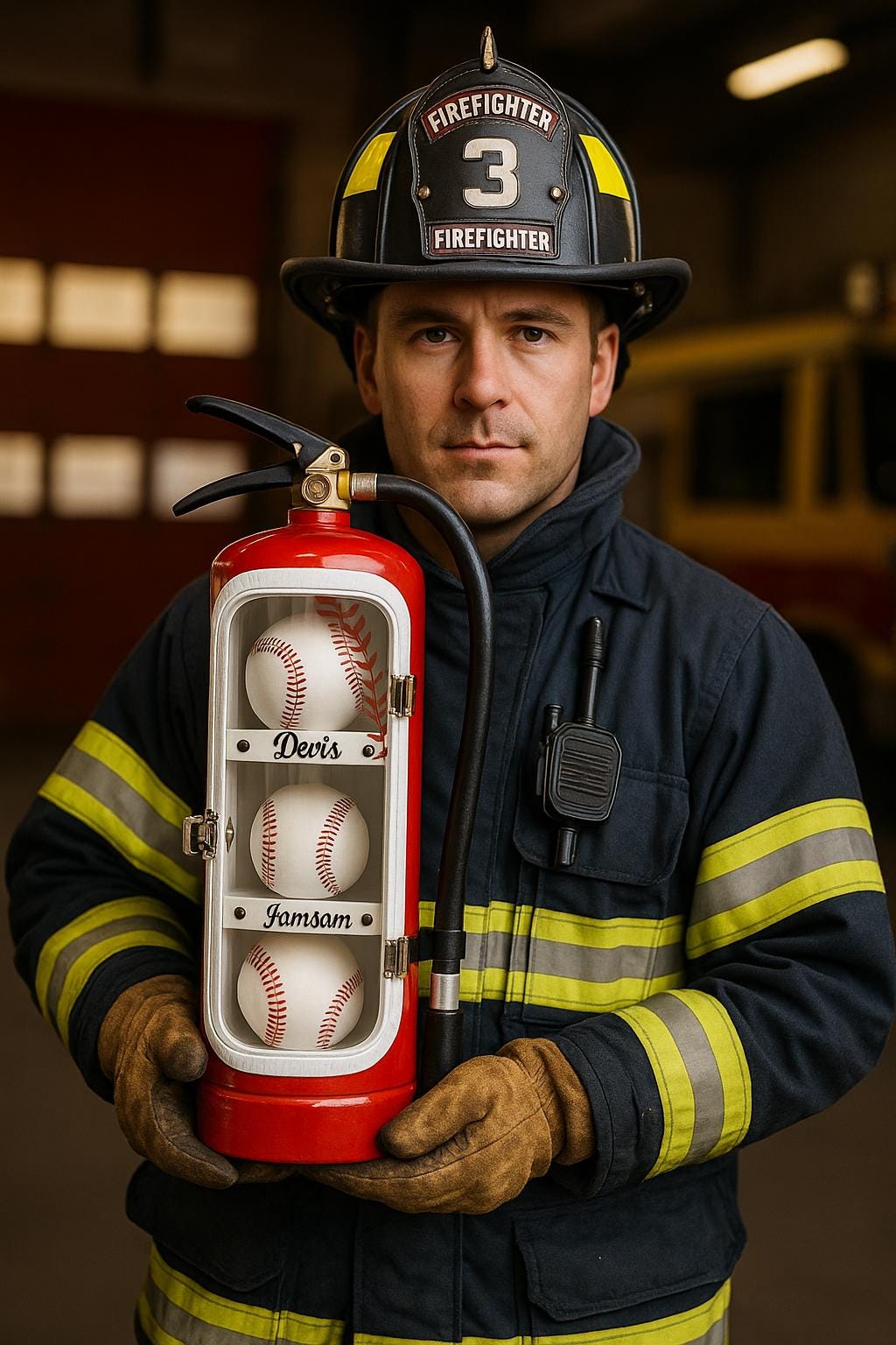 Personalized Repurposed Fire Extinguisher Baseball Display Case, Personalized Memorabilia Shelf
