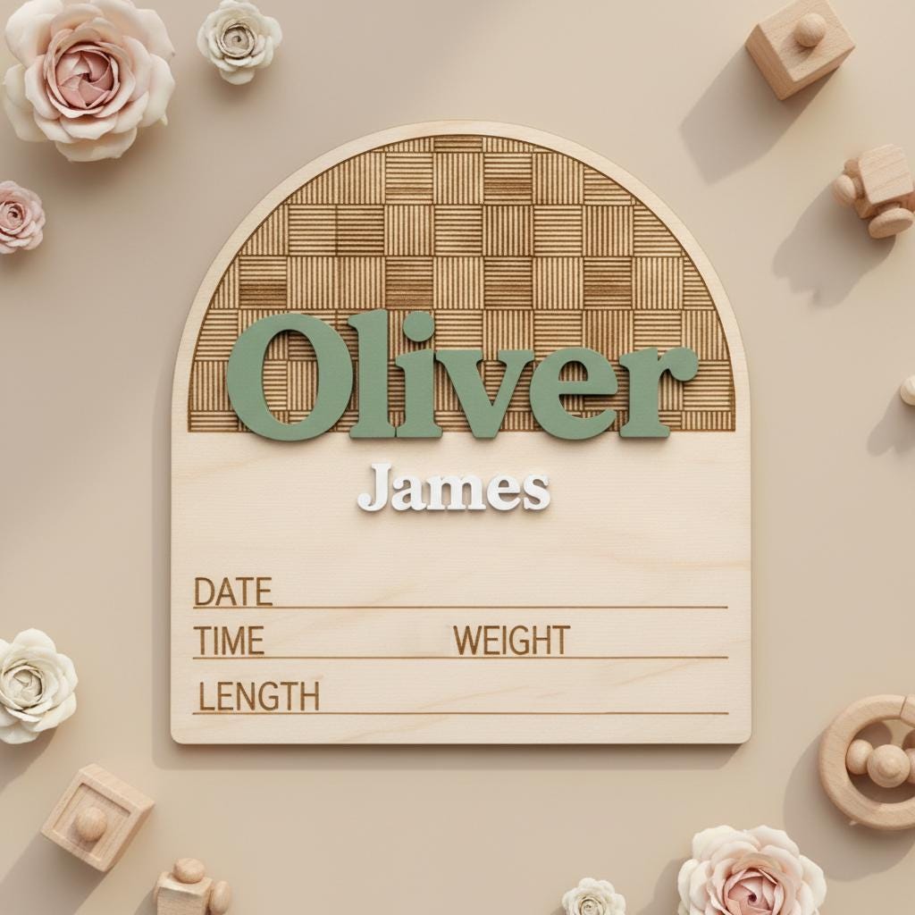 Personalized Baby Birth Announcement Sign Wooden Name Milestone Board