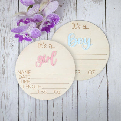 Surprise Gender Reveal Sign, Wooden Baby Announcement Sign, It's A Girl Sign, It's A Boy Announcement, Birth Stat Sign, Baby Shower Gift