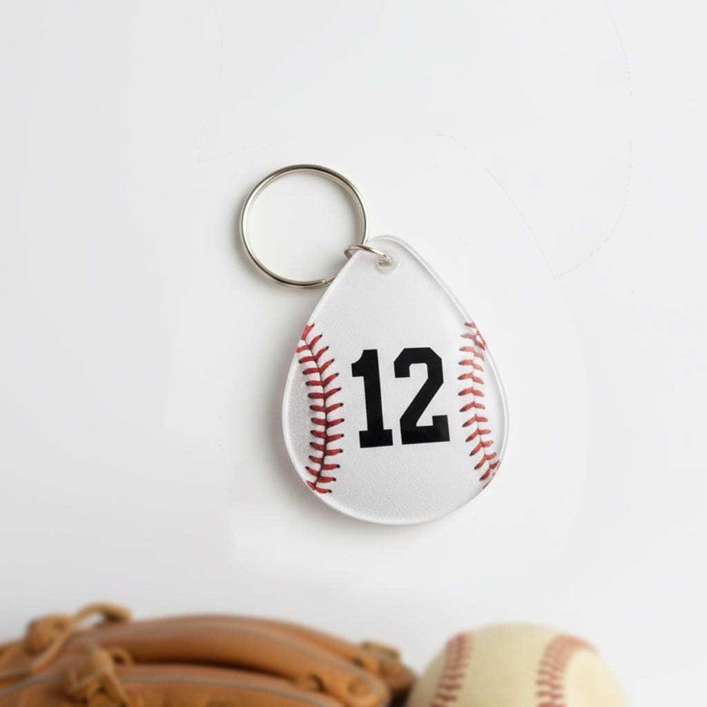 Personalized Baseball Number Keychain, Custom Jersey Number Baseball Keychain, Acrylic Baseball Bag Tag, Baseball Player Gift