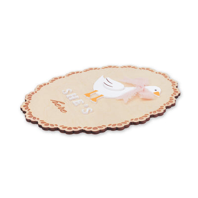 He’s Here She’s Here Wooden Baby Announcement Signs