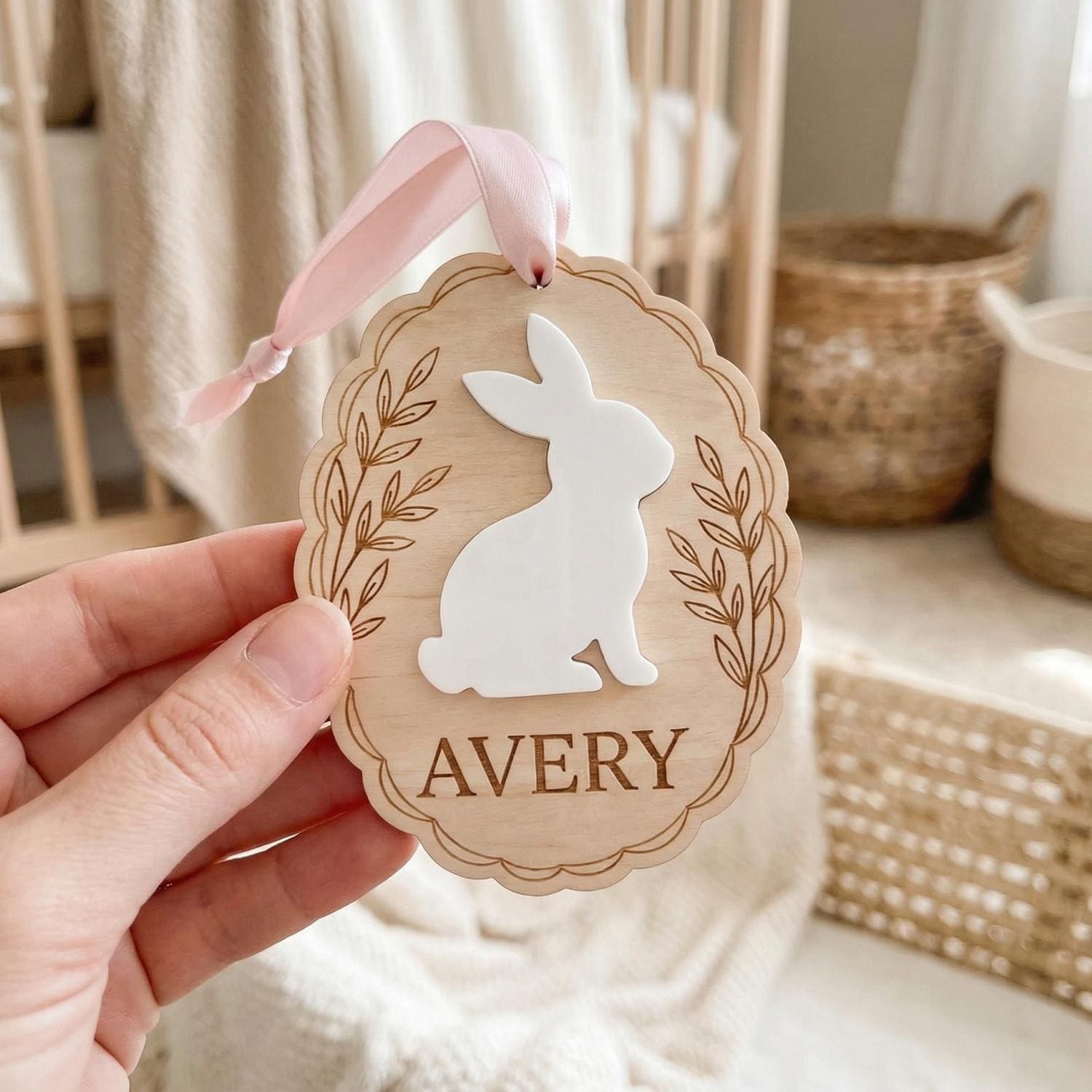 Easter Basket Tag Custom | Wooden Bunny Ornament 3D | Personalized Name Egg Plaque | Kids Spring Gift Stuffers | Personalized Baby Gift