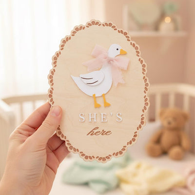 She’s Here Wooden Baby Announcement Sign, Newborn Nursery Decor