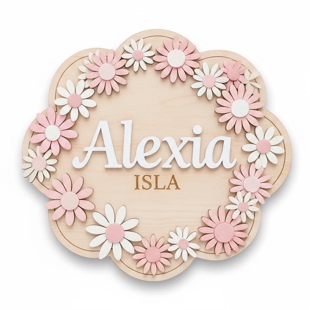 Personalized Baby Name Sign, Wooden Daisy Nursery Name Plaque, Custom Baby Girl Room Decor, Flower Nursery Wall Decor