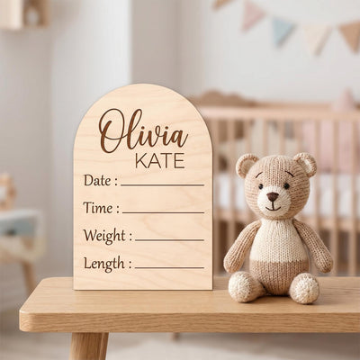 Wildflower Arch Wooden Sign | Full Set Birth Stats Plaque | 2 Piece Baby Name Announcement | Custom Floral Nursery Decor