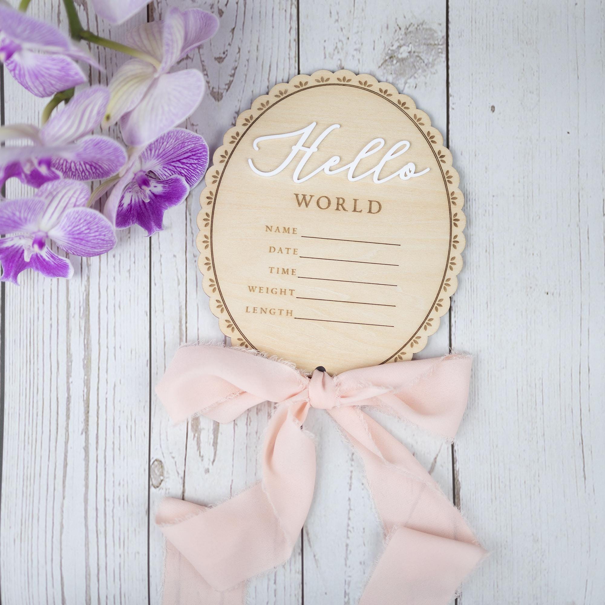 Ribbon Bow Name Sign, Monthly Milestone Photo, Baby Monthly Milestone Sign, Wood Milestone Card, Personalized Hospital Birth Announcement