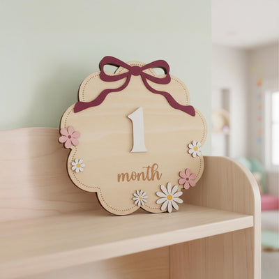 Wooden Baby Milestone Numbers Sign 1–12 Months Floral Design