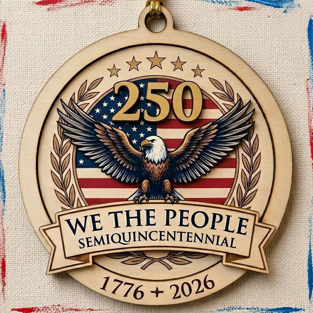 Semiquincentennial Gift 2026 USA 250th Anniversary Ornament Patriotic Eagle Wood Decor We The People 1776 America Keepsake July 4