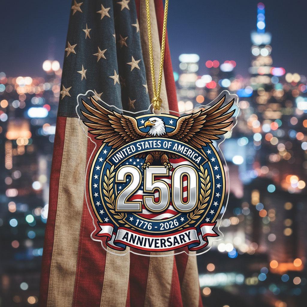 USA 250th Anniversary Ornament, Semiquincentennial Silver Eagle Gift, 1776-2026 Patriotic Acrylic Decor, America Milestone Keepsake