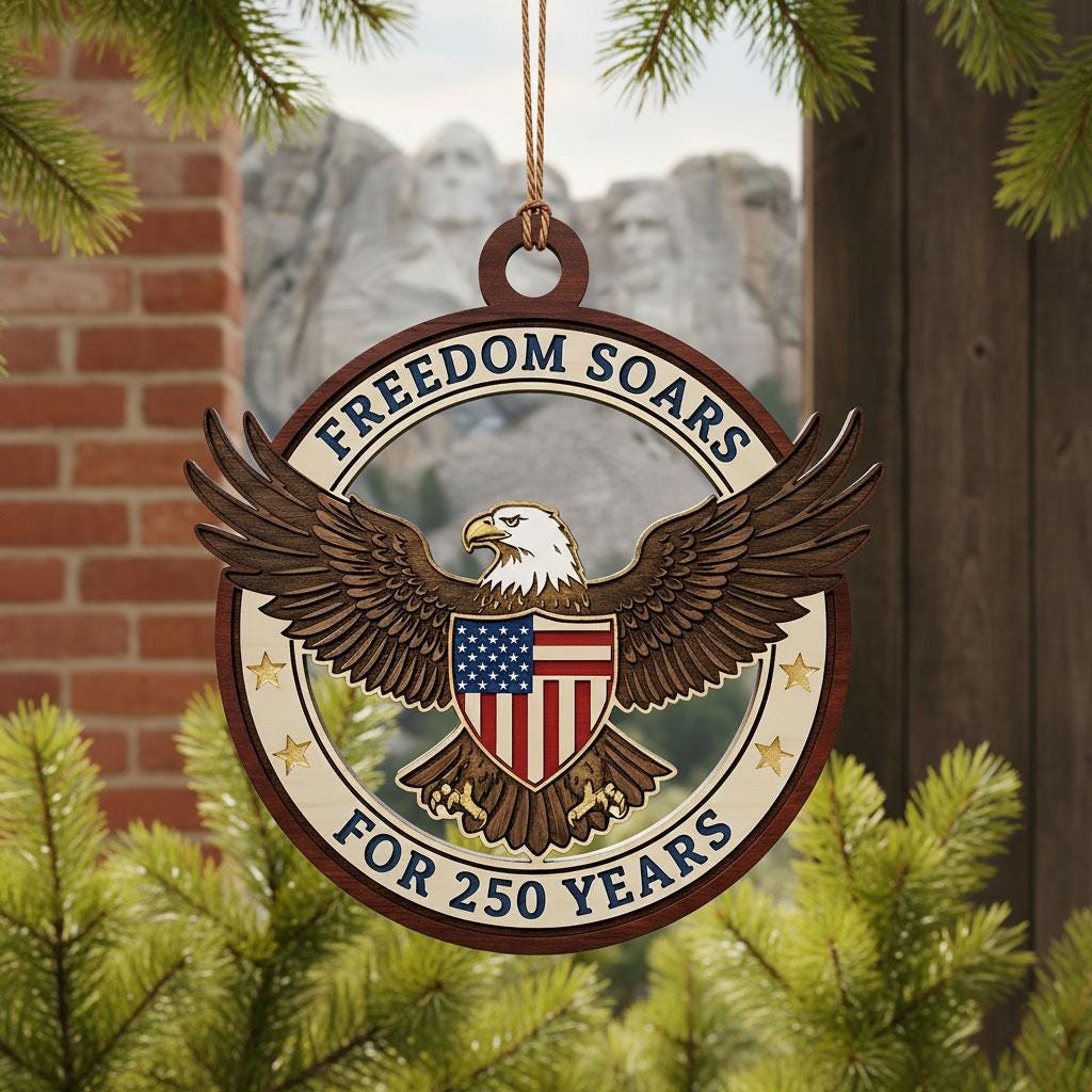 USA 250th Anniversary Ornament, Freedom Soars Wood Emblem, 1776-2026 Patriotic Eagle Gift, Semiquincentennial Wooden Decor
