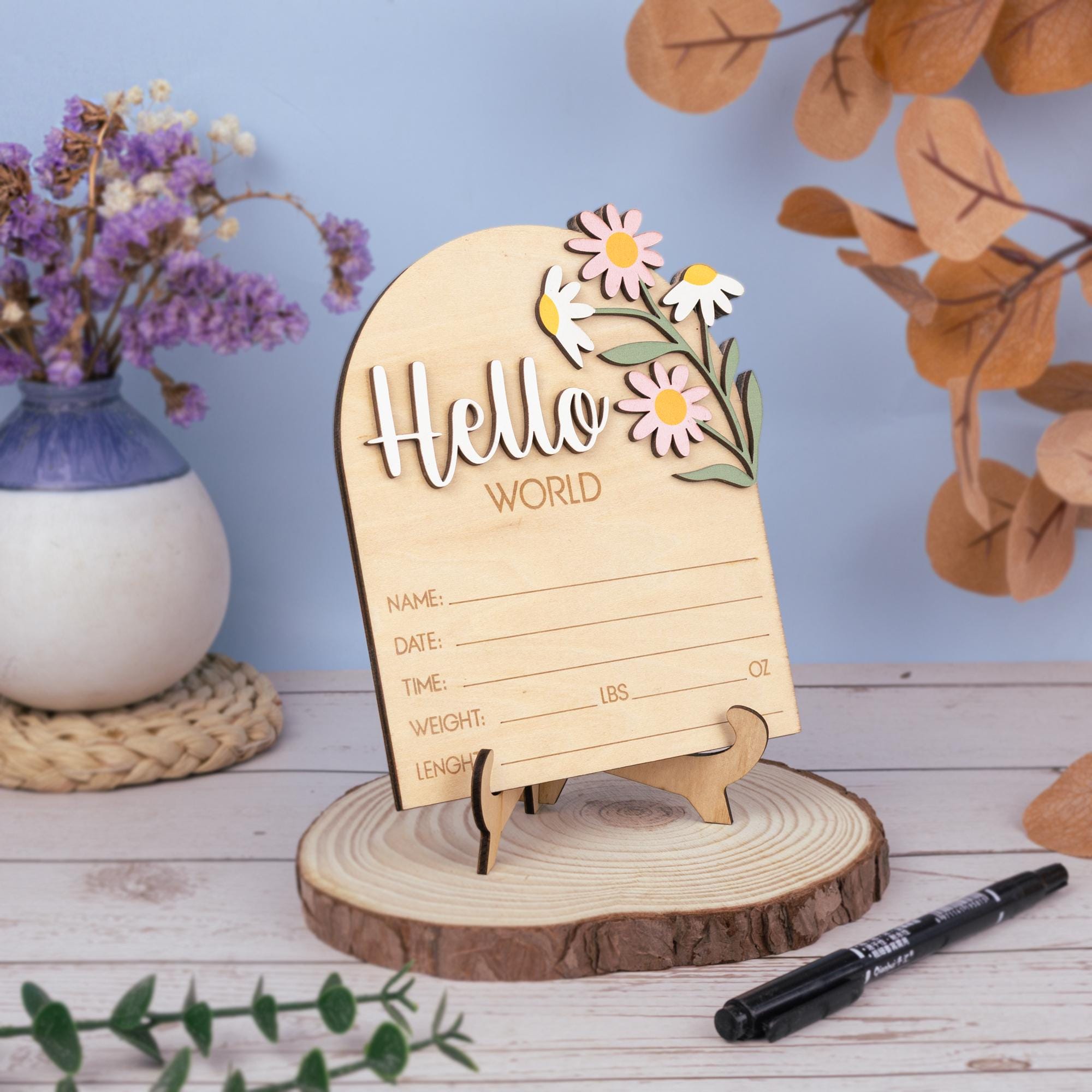 Wildflower Name Sign, Wildflower Name And Stat Sign,  Name Announcement Sign, Floral Birth Announcement, Floral Birth Stat Sign, Hello World