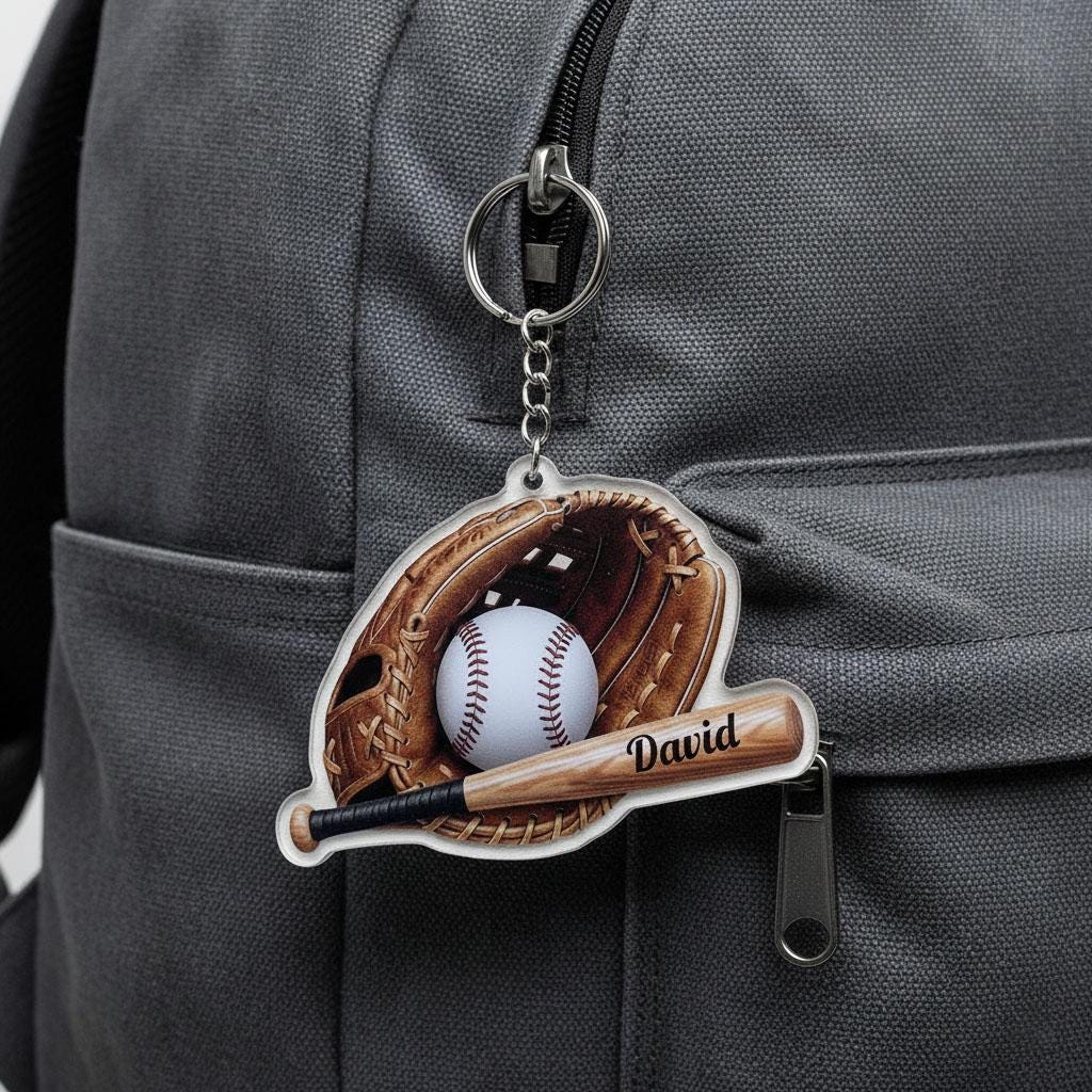 Personalized Baseball Keychain Custom Name, Baseball Glove Bat Keychain, Acrylic Baseball Player Gift, Little League Gift