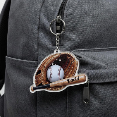 Personalized Baseball Keychain Custom Name, Baseball Glove Bat Keychain, Acrylic Baseball Player Gift, Little League Gift