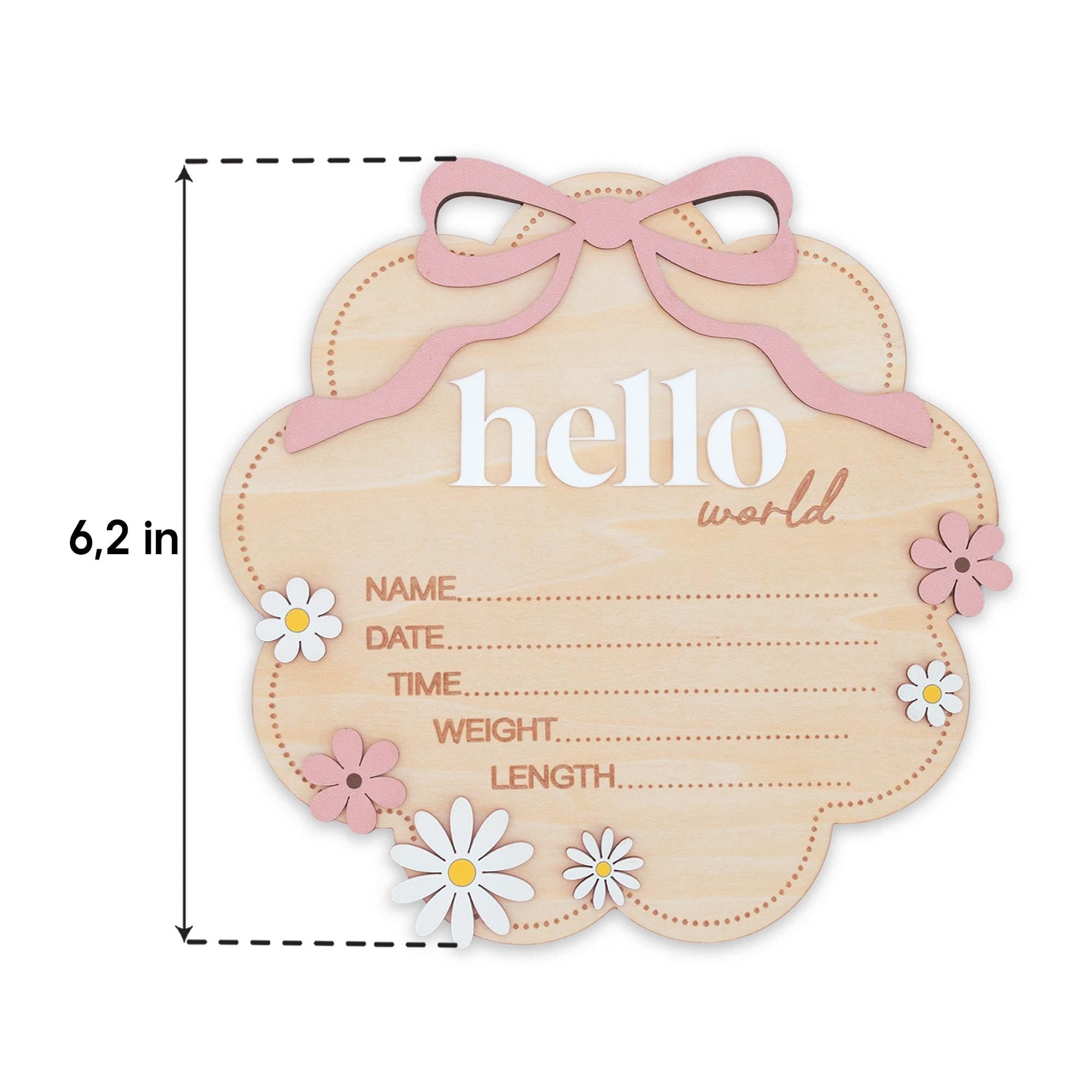 Floral Hello World Baby Birth Sign Wooden Newborn Photo Keepsake