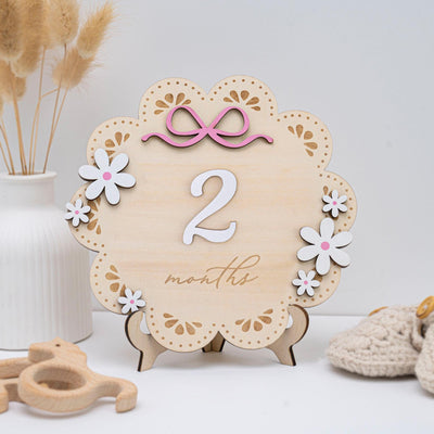 Baby Milestone Sign With Wooden Numbers, Floral Monthly Milestone Card, 3D Layered Baby Photo Prop, Milestone Sign For Baby Girl, Baby Sign