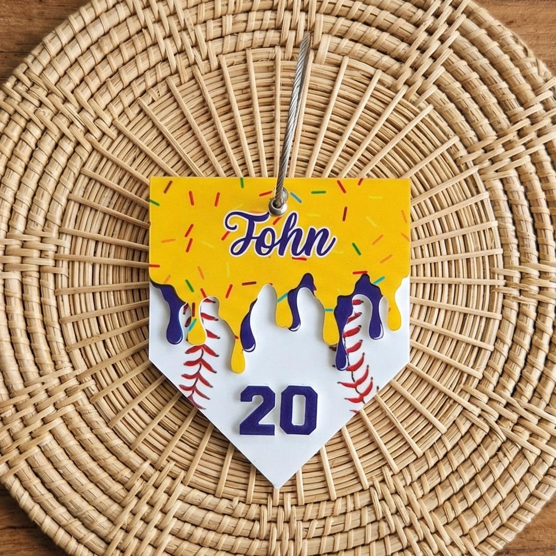 Personalized Baseball Keychain Custom Name and Number Acrylic Baseball Bag Tag Player Gift Little League Team Gift Sports Keychain