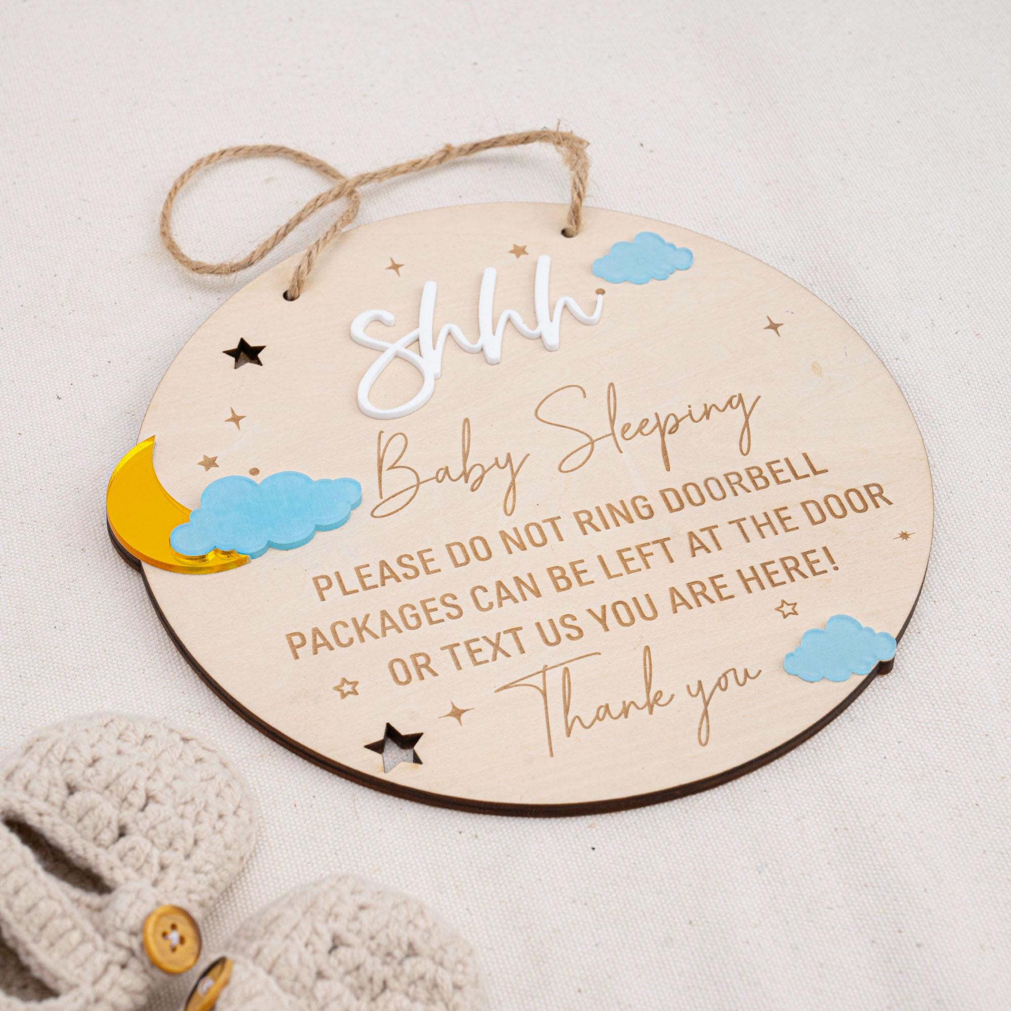 Baby Sleeping Sign, Do Not Disturb Baby Sleeping, Dont Ring Doorbell Sign, Front Door Sign, Do Not Knock Or Ring Bell, Baby Shower Gift