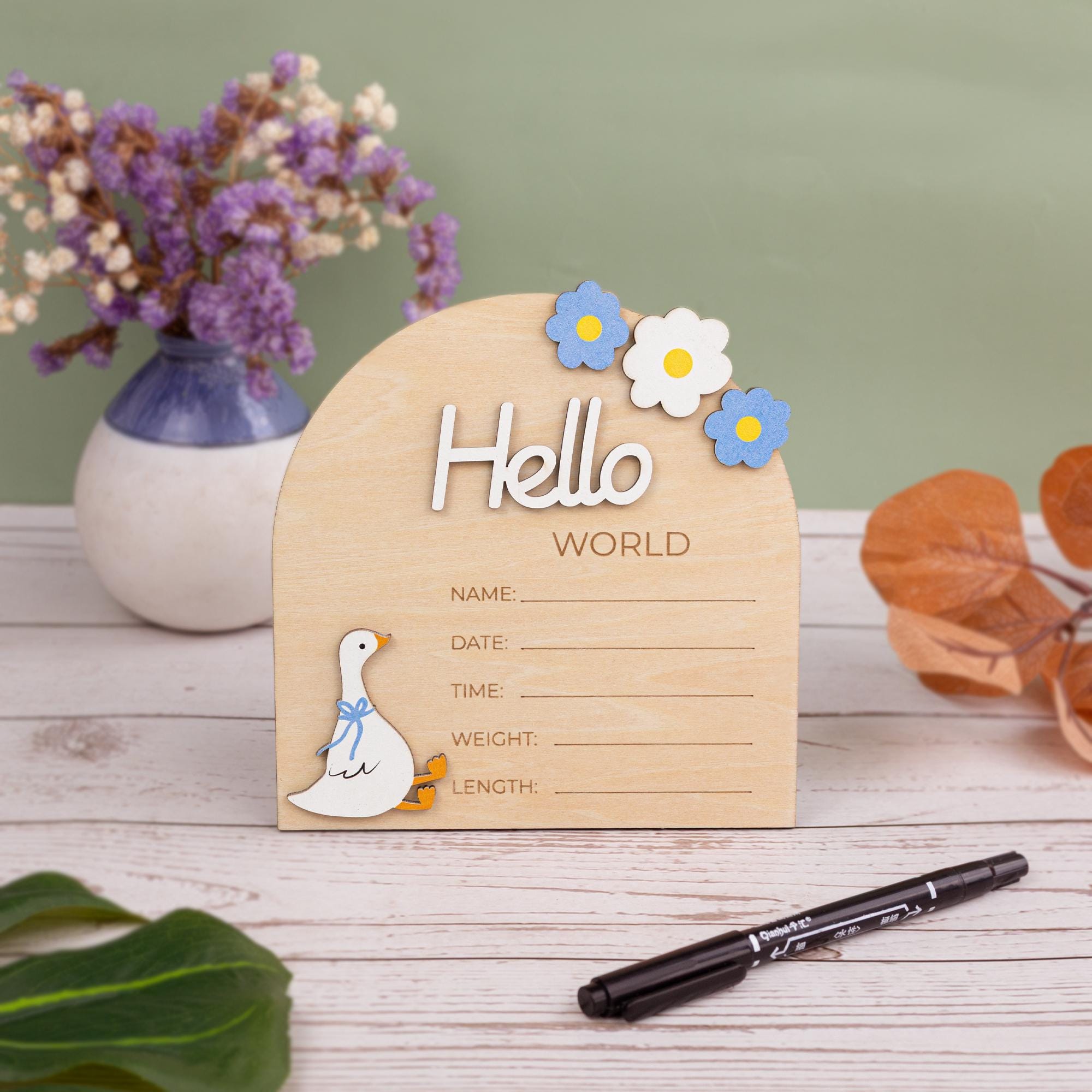 Hello World Sign, Baby Announcement Sign, Baby Announcement Photo Props, Birth Announcement Sign for Hospital, Baby Announcement Name Sign