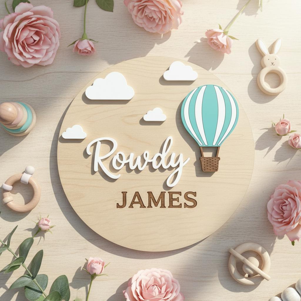 Personalized Hot Air Balloon Baby Name Sign Wooden Nursery Decor