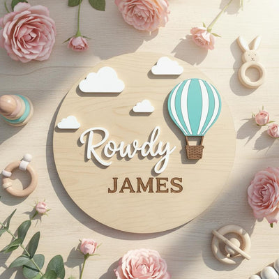 Personalized Hot Air Balloon Baby Name Sign Wooden Nursery Decor