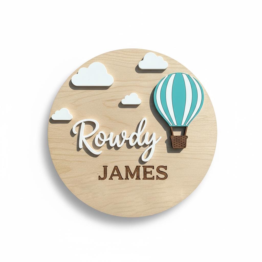 Personalized Hot Air Balloon Baby Name Sign Wooden Nursery Decor