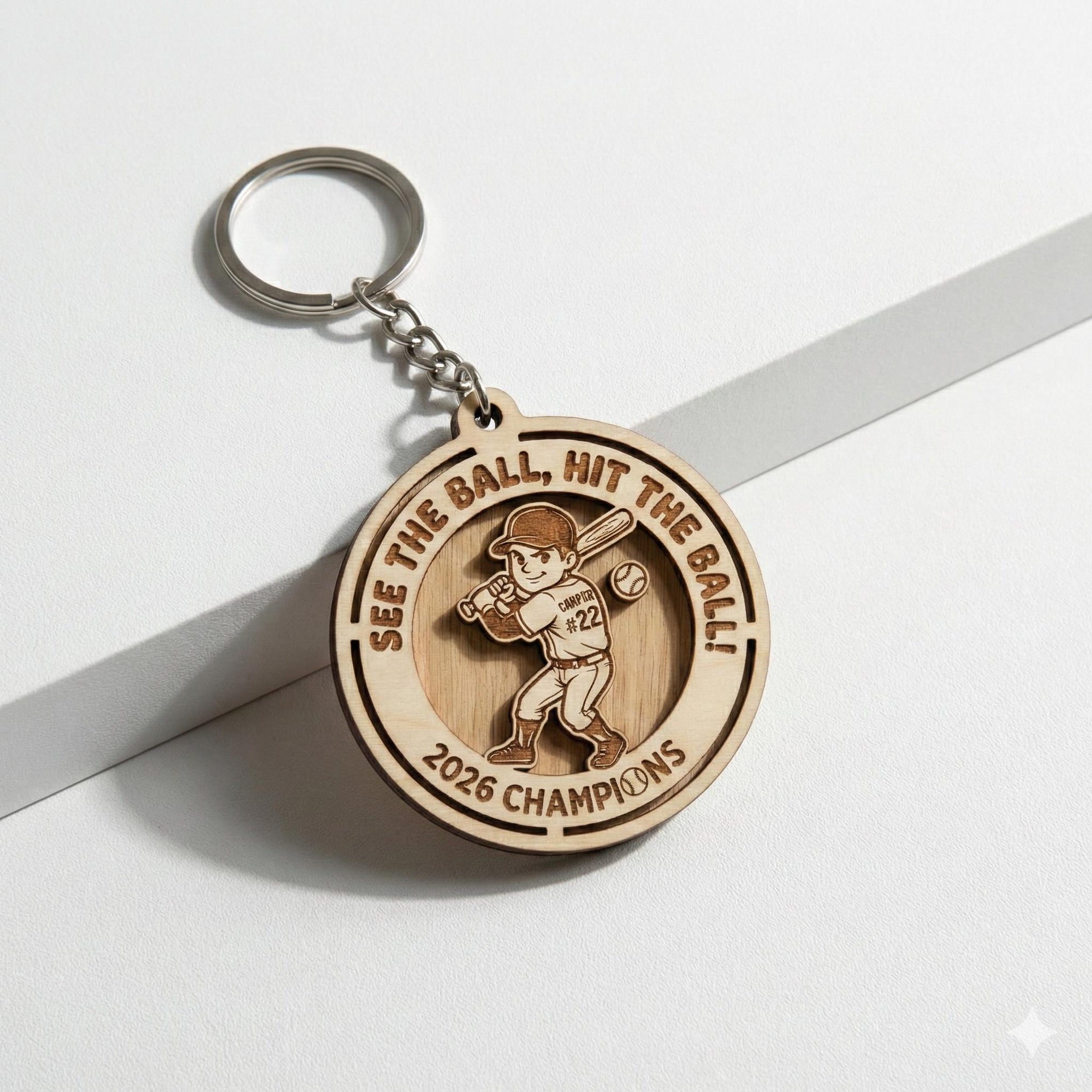 Personalized Wooden Baseball Keychain Custom Name and Number, Engraved Baseball Player Keychain, Little League Team Gift