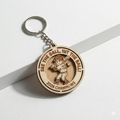 Personalized Wooden Baseball Keychain Custom Name and Number, Engraved Baseball Player Keychain, Little League Team Gift