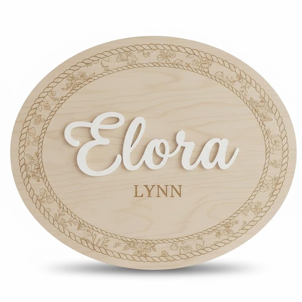 Personalized Wooden Baby Name Sign, Oval Nursery Name Announcement Plaque