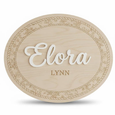 Personalized Wooden Baby Name Sign, Oval Nursery Name Announcement Plaque