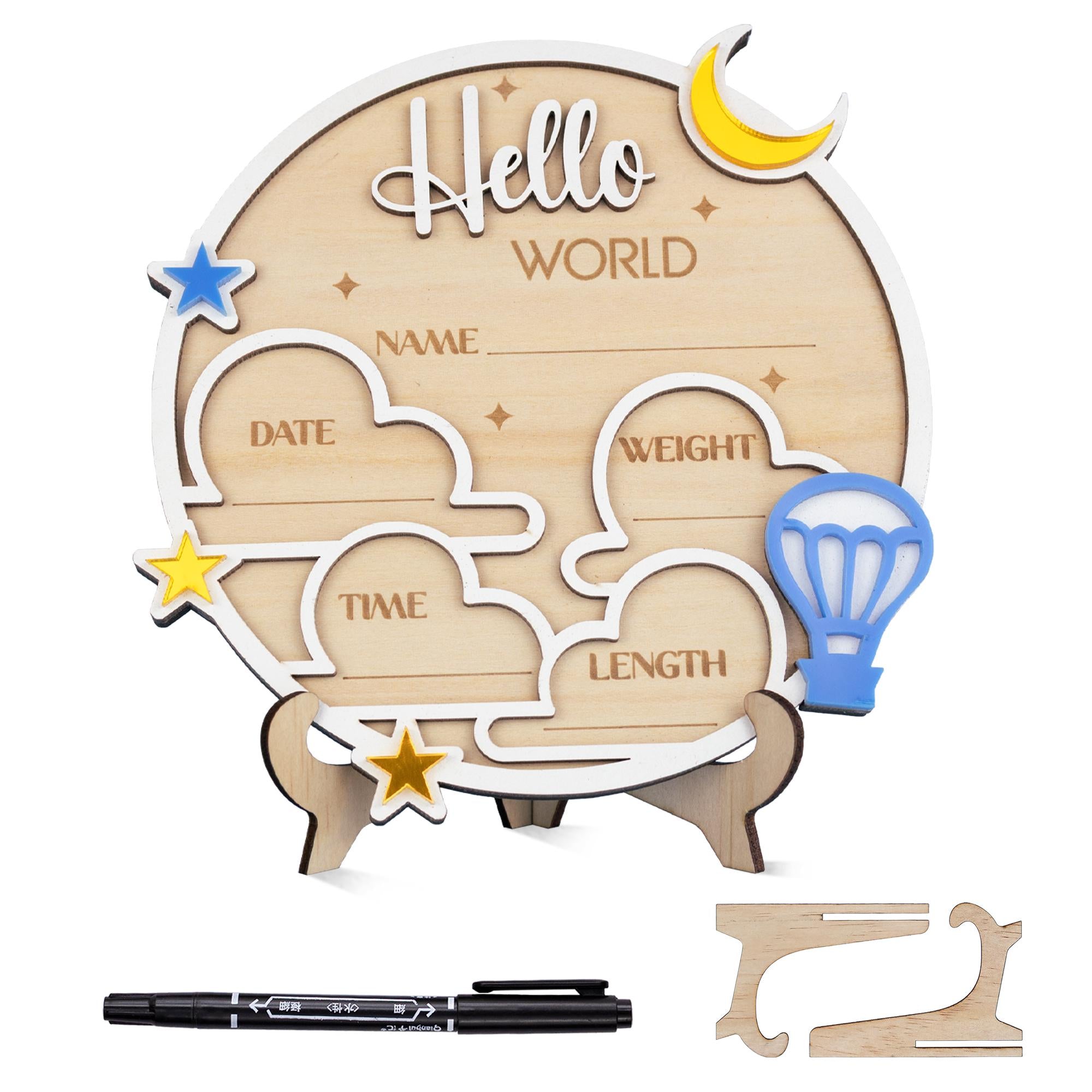 Hello World Sign, Wooden Birth Announcement Sign, Baby Announcement Sign,Hospital Sign,Hospital Birth Announcement,Baby Name Sign,Baby Stats