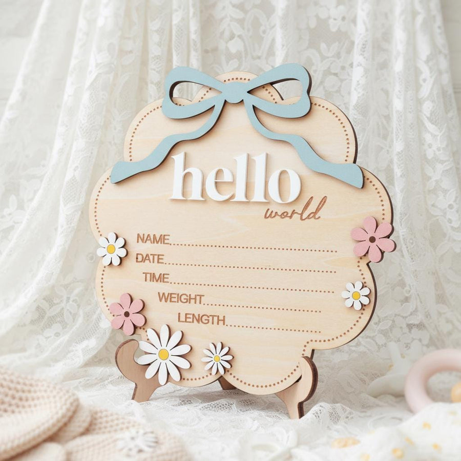Personalized Wooden Birth Announcement Sign for Newborn Boy Photo