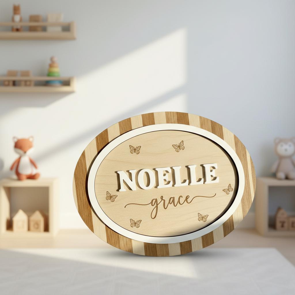 Personalized Wooden Baby Name Sign with Butterflies
