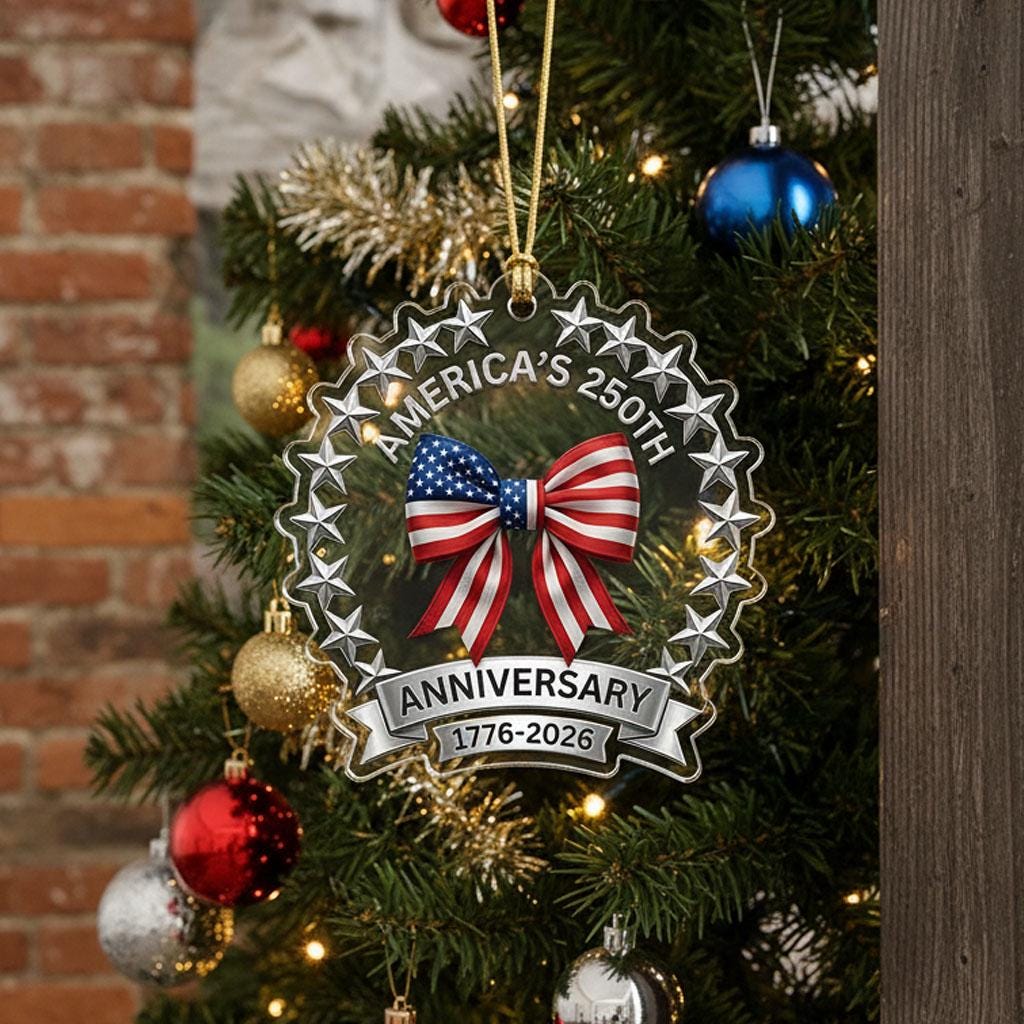 America's 250th Anniversary Ornament, Semiquincentennial Patriotic Bow Gift, 1776-2026 USA Flag Acrylic Keepsake Decor