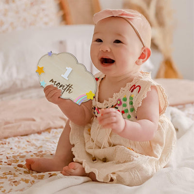 Personalized Baby Milestone Sign, Interchangeable Milestone Cards, Baby Monthly Milestone Marker, Wooden Baby Photo Prop, Baby Shower Gift