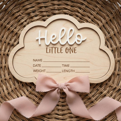 Personalized Baby Stats Plaque for Girl, Newborn Birth Announcement Sign, Boho Hospital Photo Prop, Hello Little One Nursery Decor