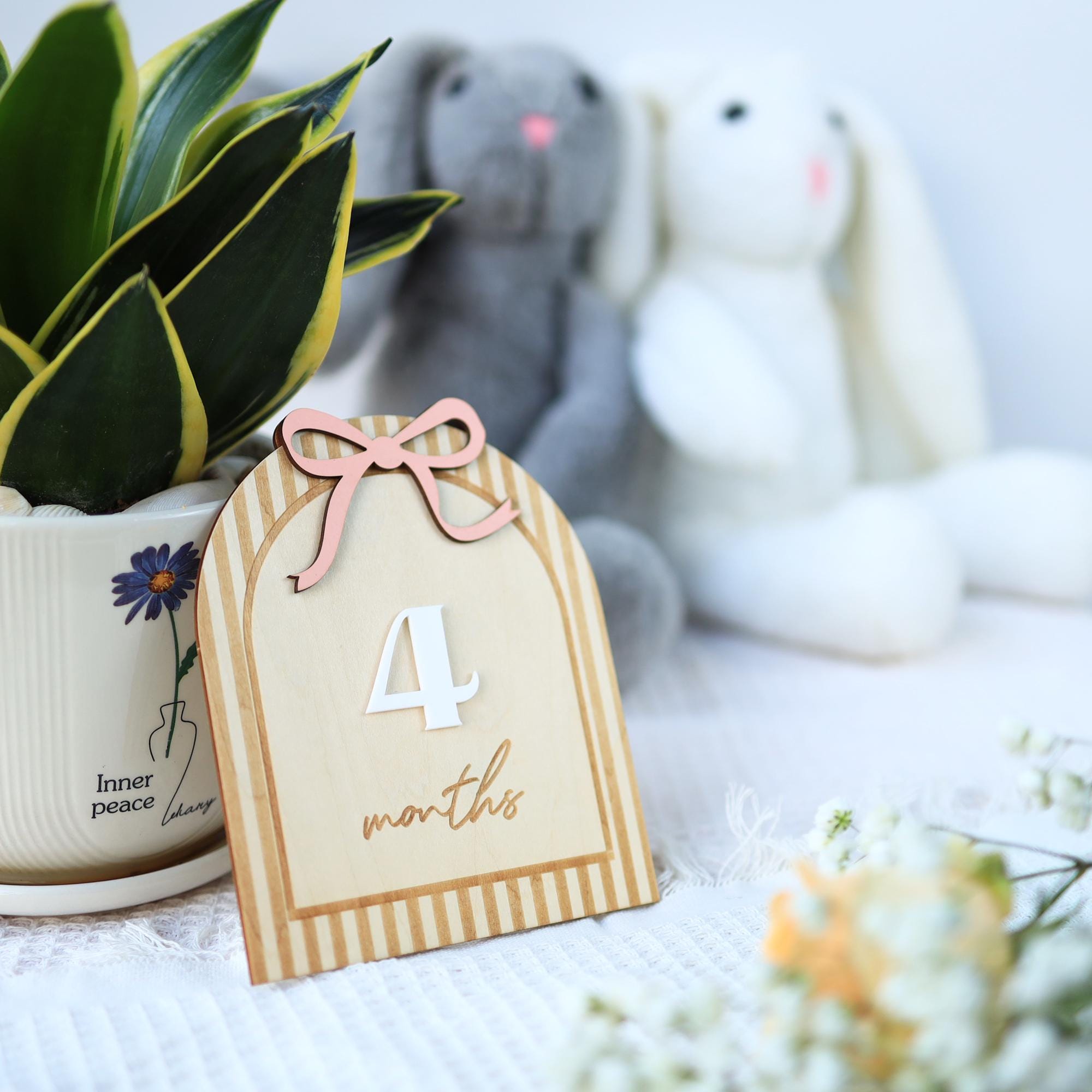 Wooden Baby Monthly Milestone Sign, Pink Bow Baby Girl Milestone Marker, Baby Photo Prop, Baby Girl Month Milestone, Baby Keepsake Sign