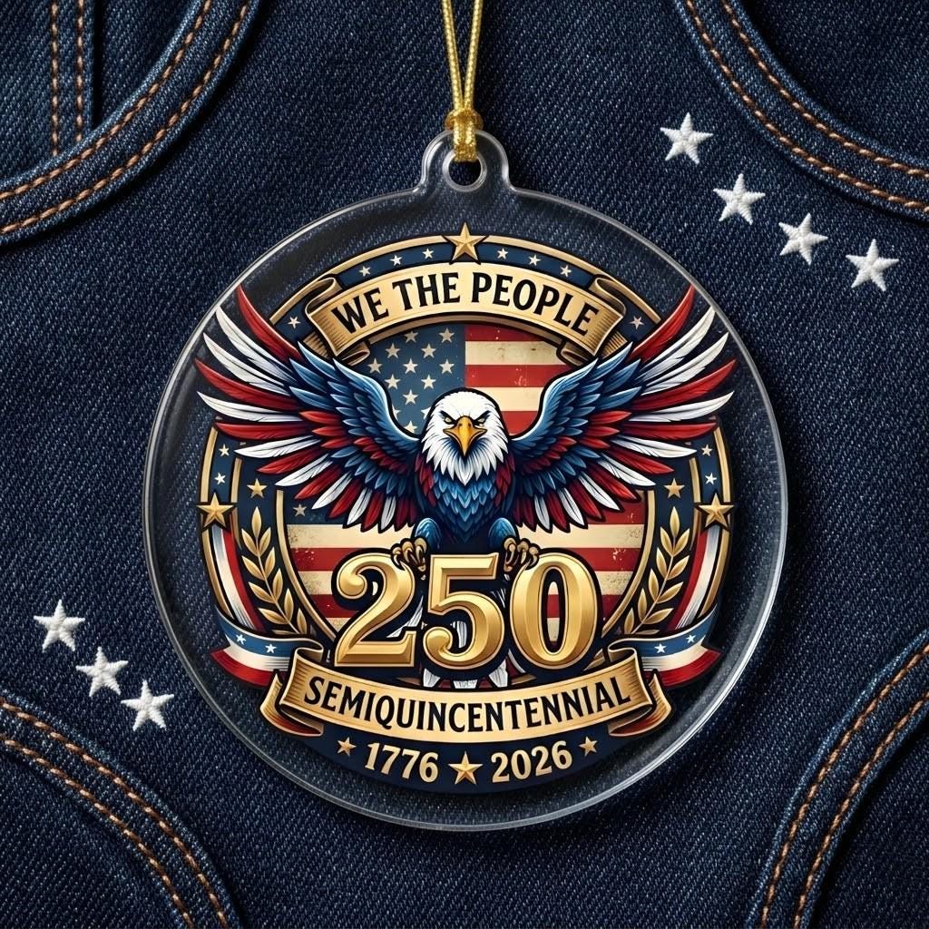 We The People 250th Ornament, Semiquincentennial Eagle Gift, 1776-2026 Patriotic Acrylic Keepsake, USA Birthday Tree Decor