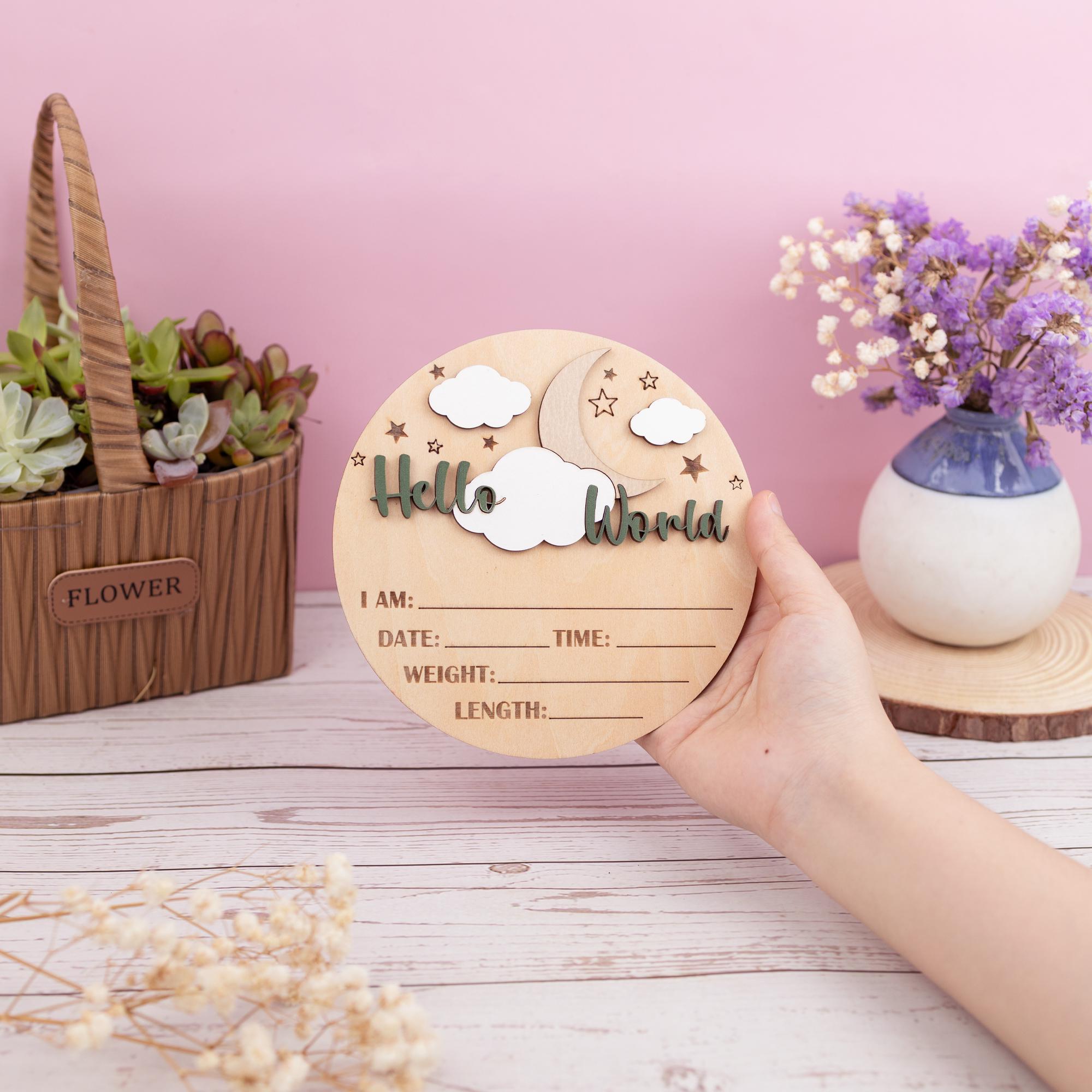 Birth Stats Sign, 3D Baby Birth Announcement Sign, Hello World Sign, Newborn Photo Prop, Baby Shower Gift for New Mom, Nursery Name Sign