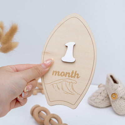 Surfboard Baby Month Milestone, Baby Milestone Sign, Beach Theme Newborn Photo Prop, Coastal Baby Monthly Milestone, Wooden Nursery Decor