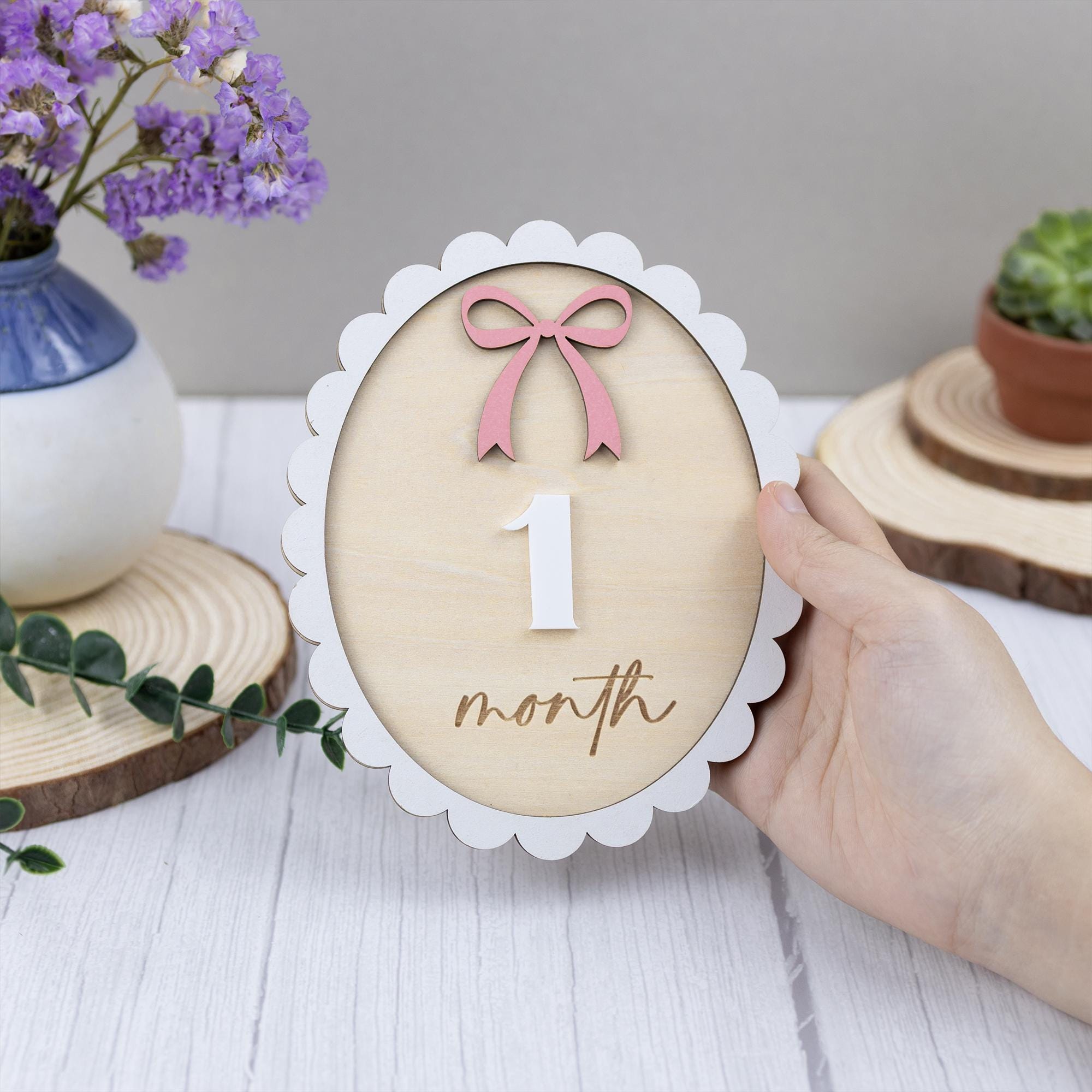 Wooden Baby Milestone Marker with Interchangeable Numbers, Baby Girl Monthly Milestone Sign, Baby Shower Gift, Baby Monthly Milestone Board