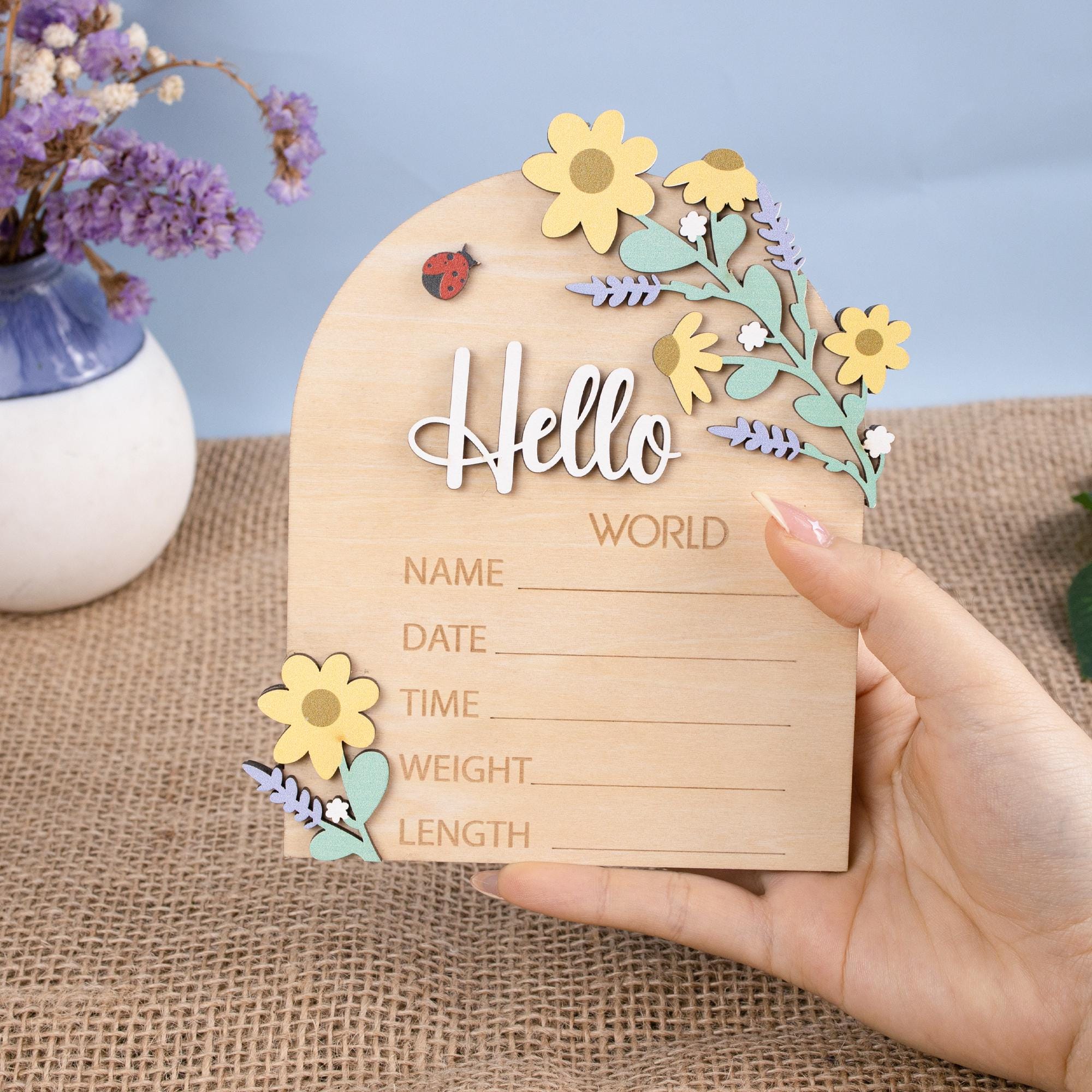 Birth Announcement Sign, Floral Baby Name Sign, Floral Baby Name Announcement Sign, Newborn Photo Prop, Wood Nursery Sign, Baby Name Reveal
